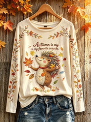Women's autumn plant flower element printed casual long-sleeve T-shirt