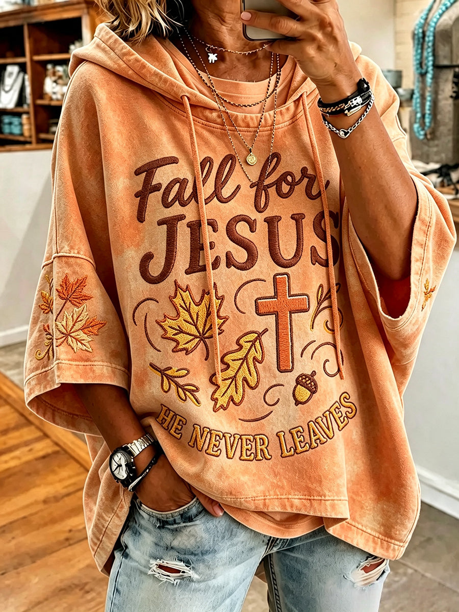 Women's Fall For Jesus He Never Leaves Print Hoodie