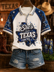 Women's She's From Texas I Can Tell Print Casual Polo