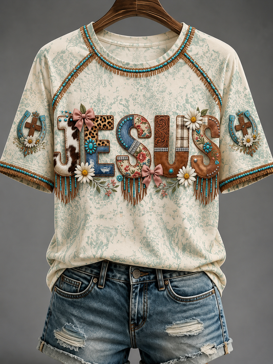 Women's Jesus Round Neck Short Sleeve T-shirt