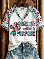 Women's Created with A Purpose Christian Western Print short-sleeved T-shirt