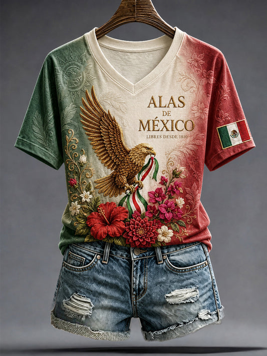 Women's Mexico Independence Day Art Printed T-shirt