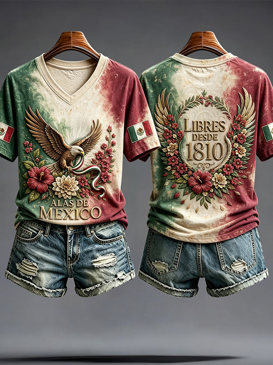 Women's Mexico Independence Day Art Printed T-shirt