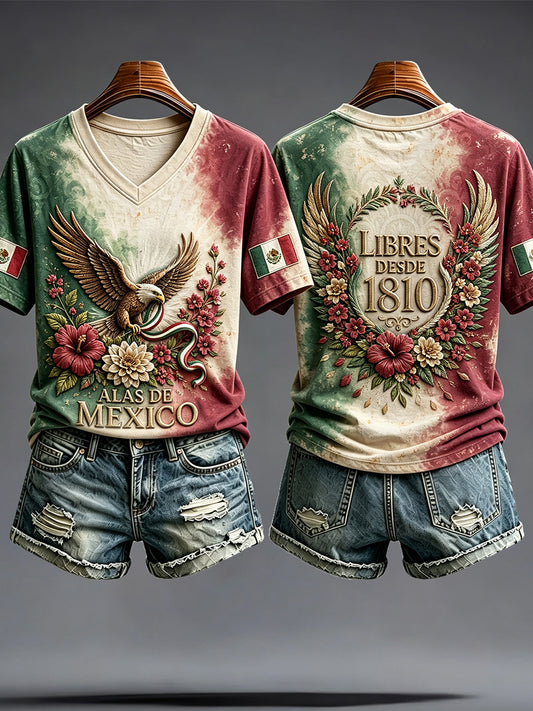Women's Mexico Independence Day Art Printed T-shirt