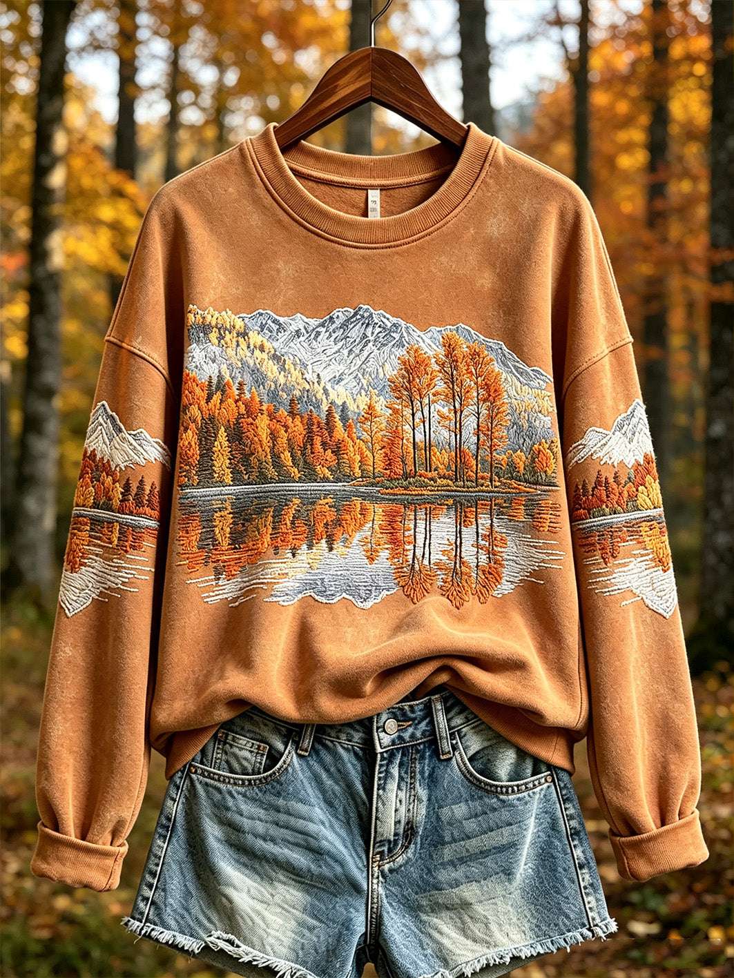 Women's autumn forest pattern printed casual sweatshirt