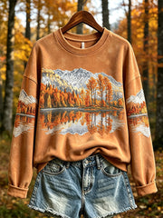 Women's autumn forest pattern printed casual sweatshirt