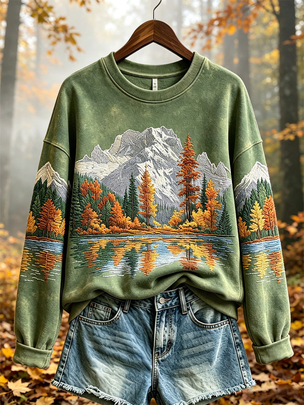 Women's autumn forest pattern printed casual sweatshirt