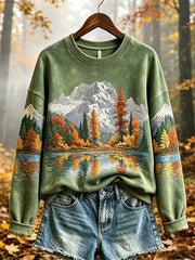 Women's autumn forest pattern printed casual sweatshirt