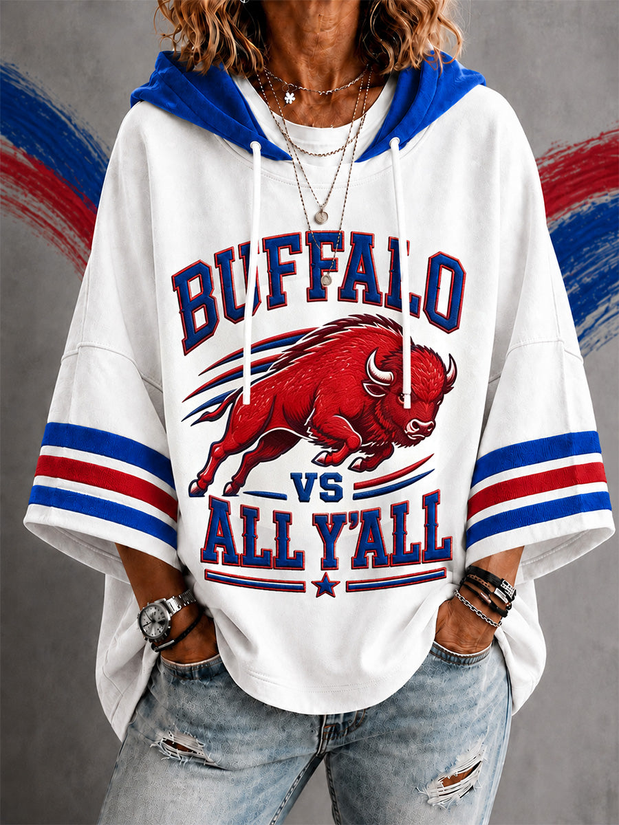 Women's Football Lover Buffalo Print Casual Short-Sleeve Hoodie