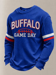 Men's Football Lover Buffalo Print Casual Waffle Long Sleeve Top