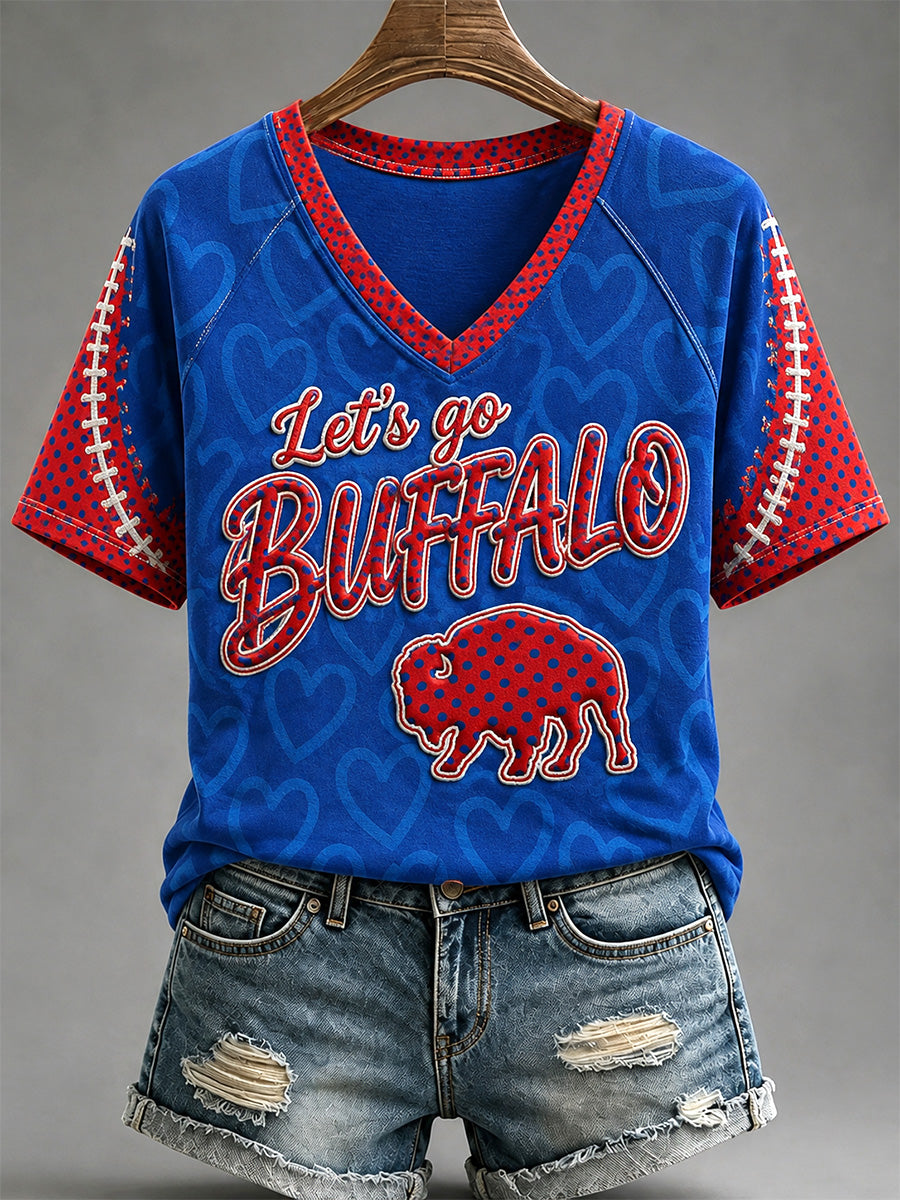Women's Football Lover Buffalo Print V-Neck Tee