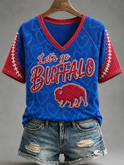 Women's Football Lover Buffalo Print V-Neck Tee