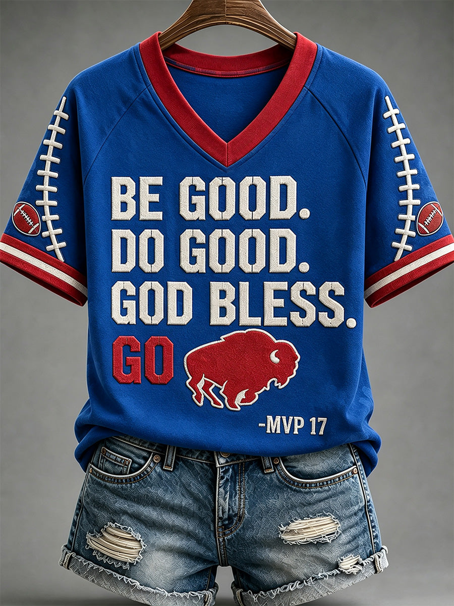 Women's Football Lover Buffalo Print V-Neck Tee