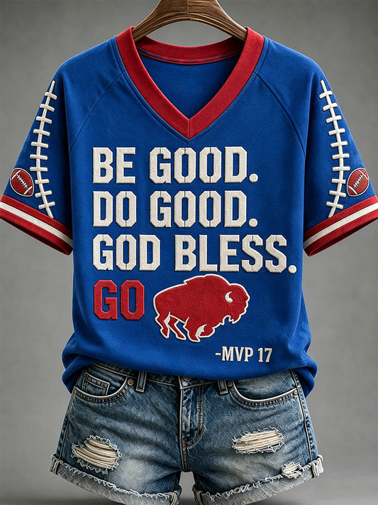 Women's Football Lover Buffalo Print V-Neck Tee