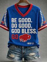 Women's Football Lover Buffalo Print V-Neck Tee