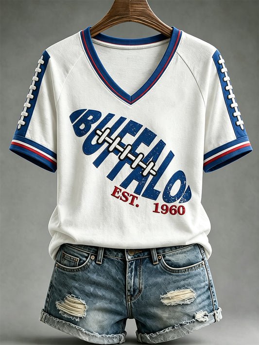 Women's Football Lover Buffalo Print V-Neck Tee