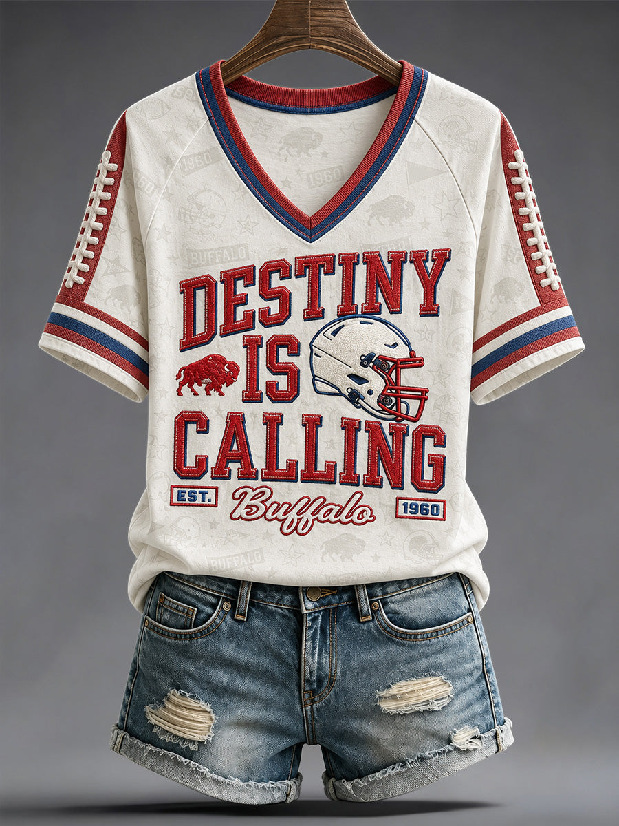 Women's Football Lover Buffalo Print V-Neck Tee