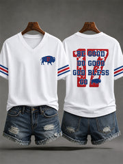 Women's Football Lover Buffalo Print V-Neck Tee