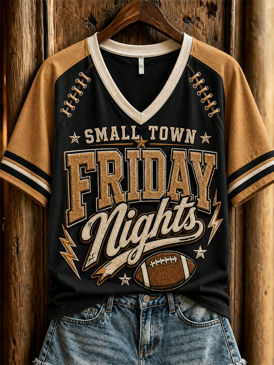 Women's Football Small Town Friday Nights Jersey Print short-sleeved T-shirt