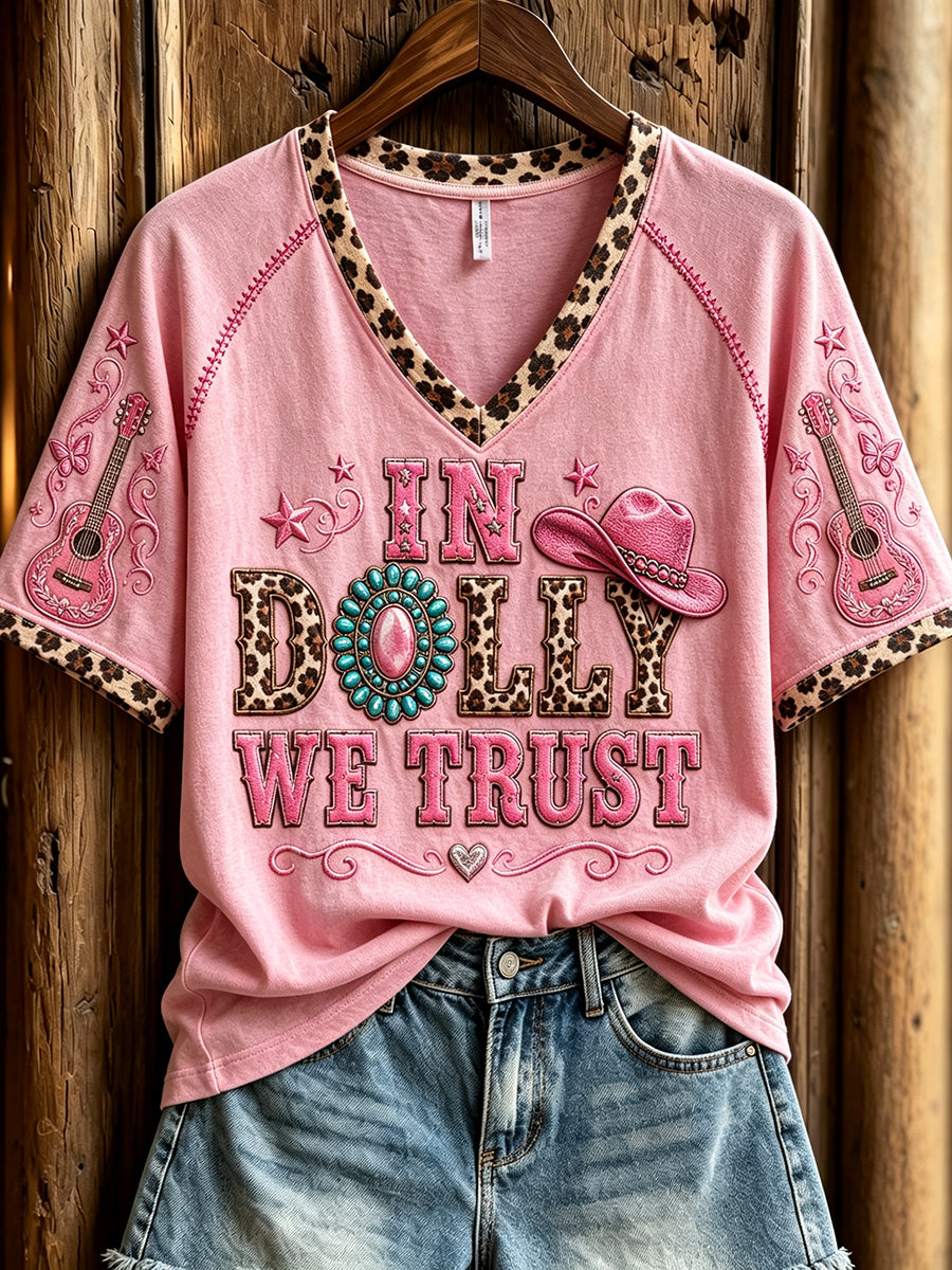 Women's Vintage Country Music Inspired Print Memorial Short-sleeved T-shirt