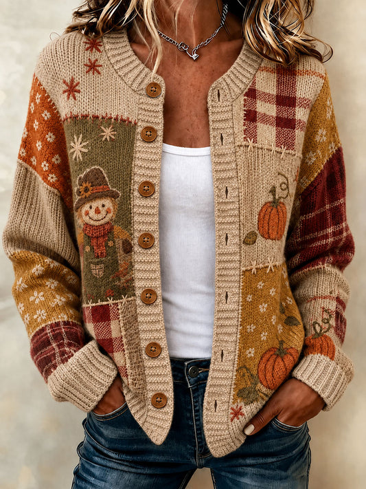 Women's Autumn Patchwork Casual Knitted Cardigan