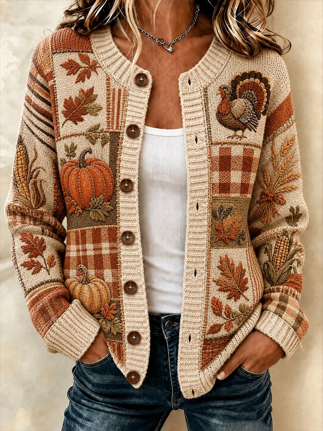 Women's Happy Thanksgiving Printed Cozy Cardigan