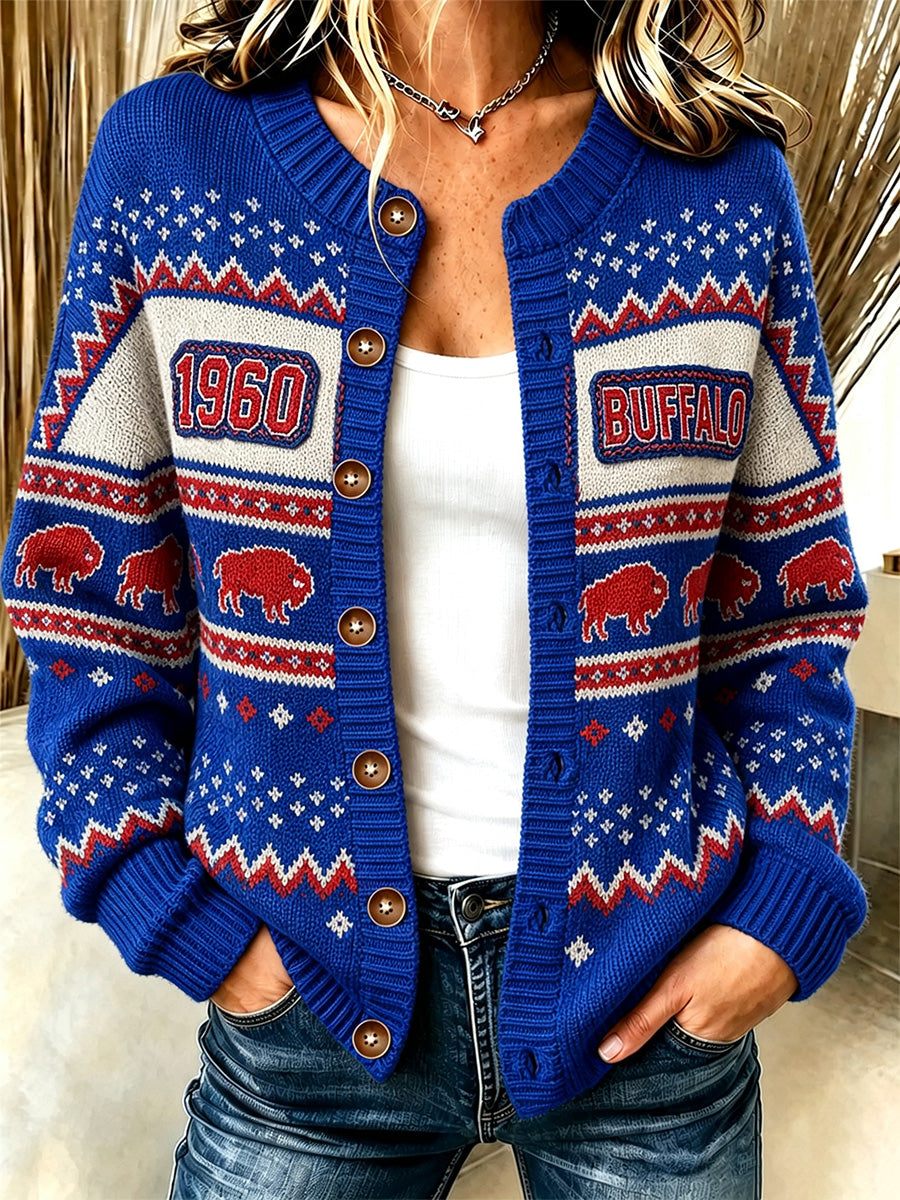 Women's Football Lover Buffalo Print Casual Cardigan