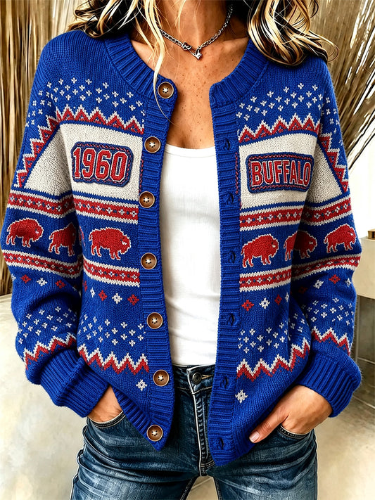 Women's Football Lover Buffalo Print Casual Cardigan