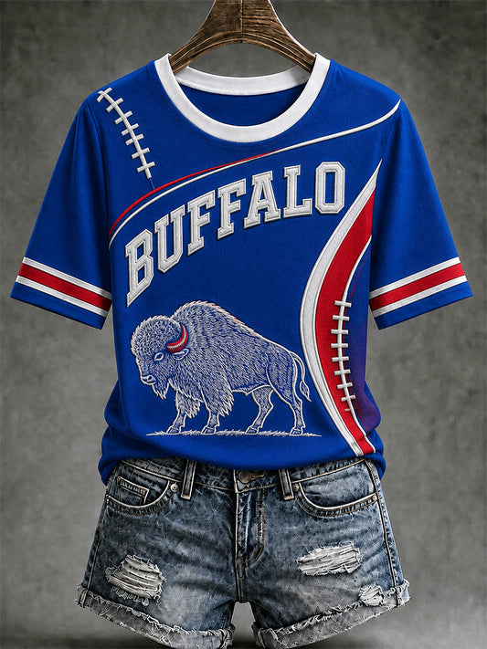 Women's Football Lover Buffalo Print Casual Tee