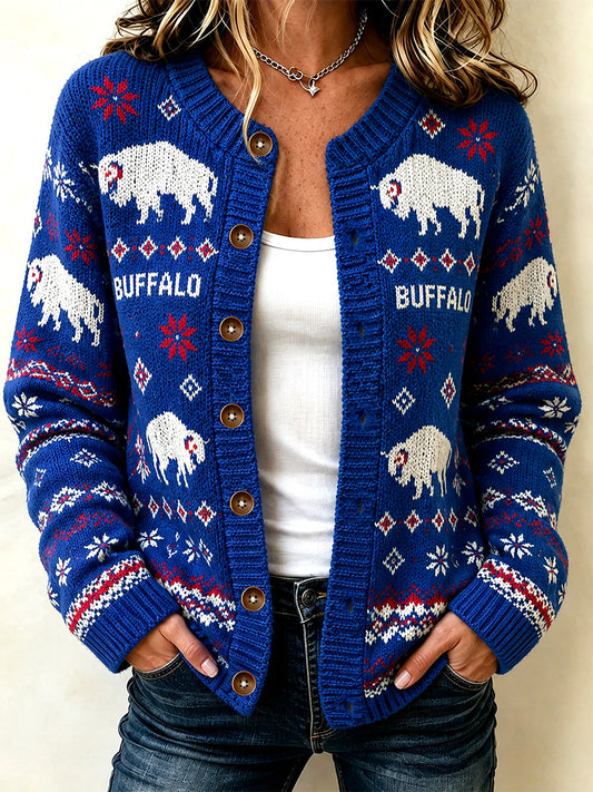 Women's Football Lover Buffalo Print Casual Cardigan