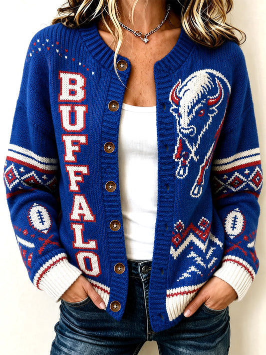 Women's Football Lover Buffalo Print Casual Cardigan