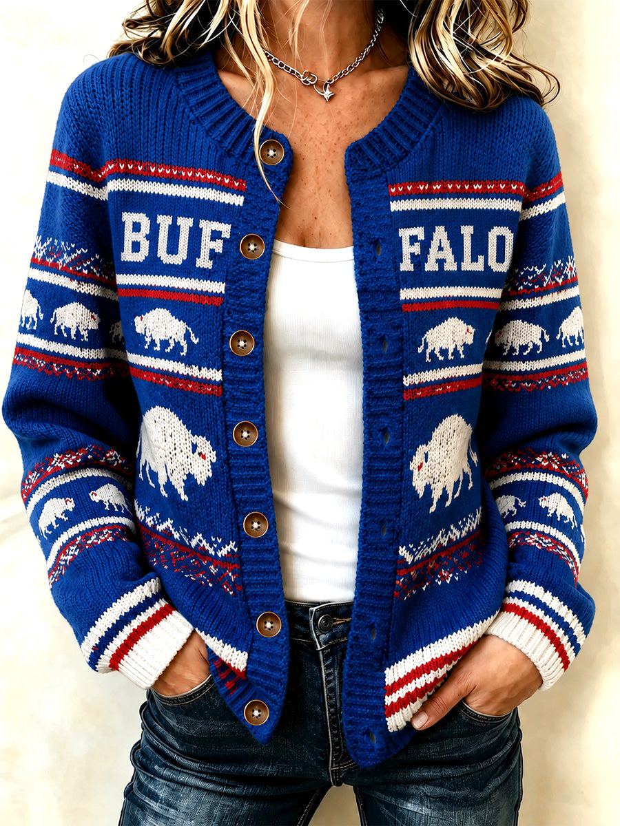 Women's Football Lover Buffalo Print Casual Cardigan
