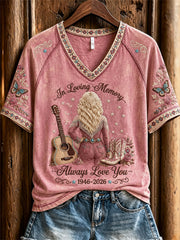 Women's Vintage Classic Country Music Inspired Western Print Memorial short-sleeved T-shirt