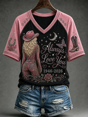 Women's Classic Country Music Inspired Glitter Print Memorial T-shirt