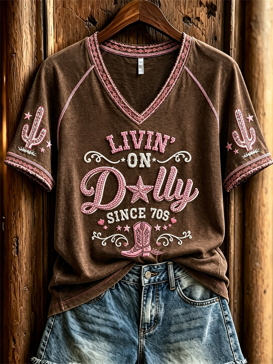 Women's Vintage Classic Country Music Inspired Western Print Memorial short-sleeved T-shirt