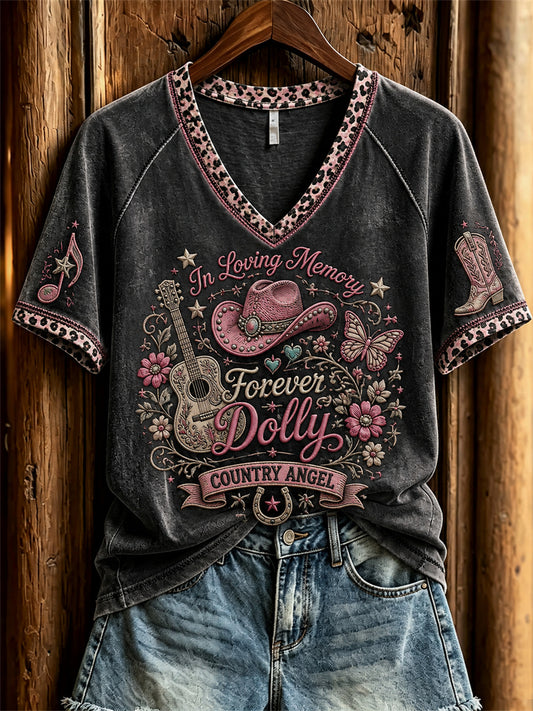 Women's Vintage Classic Country Music Inspired Western Print Memorial short-sleeved T-shirt