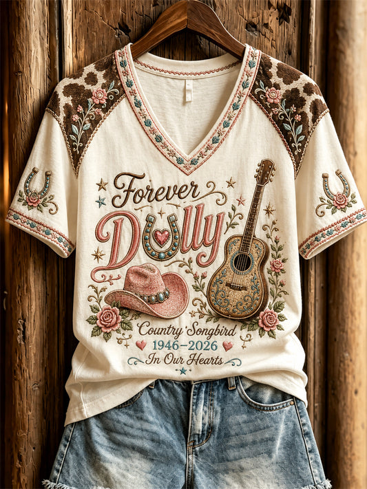 Women's Vintage Classic Country Music Inspired Western Print Memorial short-sleeved T-shirt