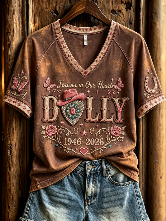 Women's Vintage Classic Country Music Inspired Western Print Memorial short-sleeved T-shirt