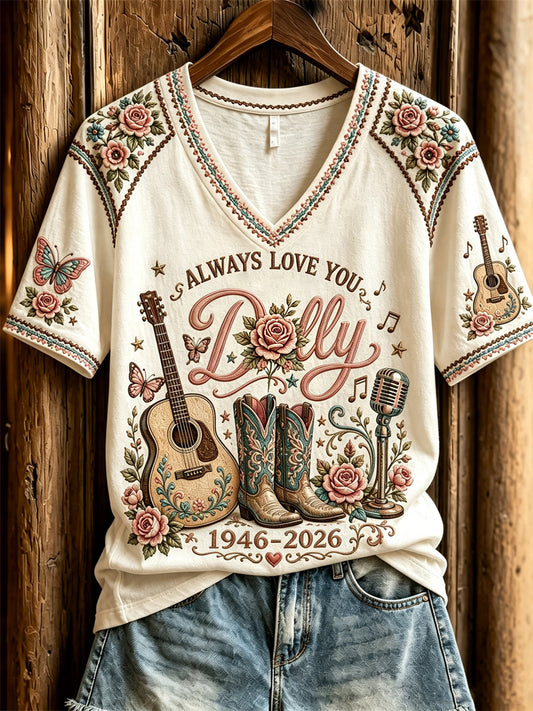 Women's Vintage Classic Country Music Inspired Western Print Memorial short-sleeved T-shirt