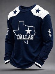 Men's Football Lover Buffalo Print Casual Waffle Long Sleeve Top