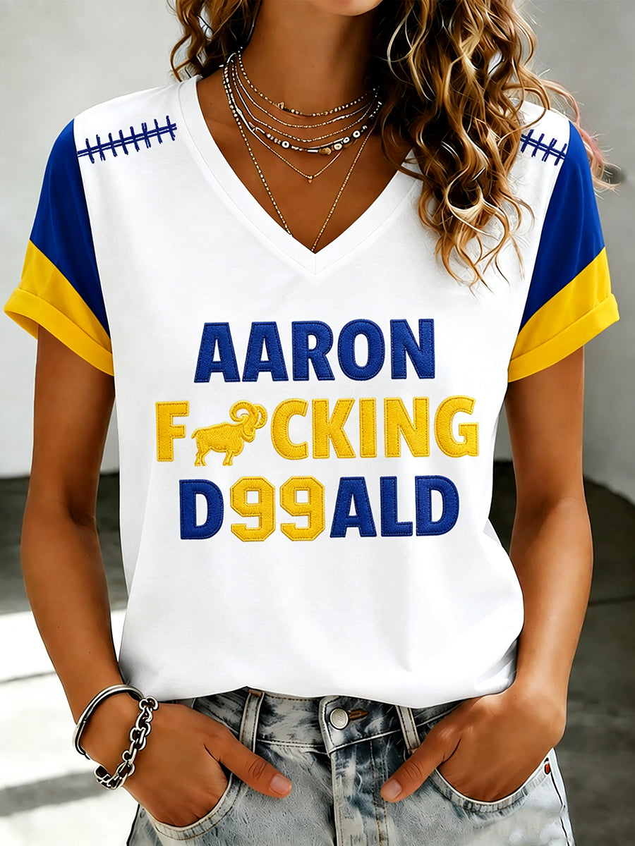 Women's Football Fan Print V-Neck T-Shirt