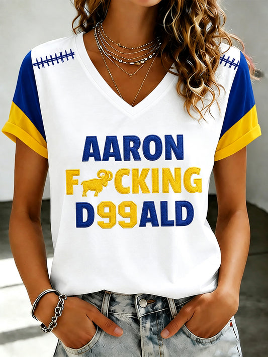 Women's Football Fan Print V-Neck T-Shirt