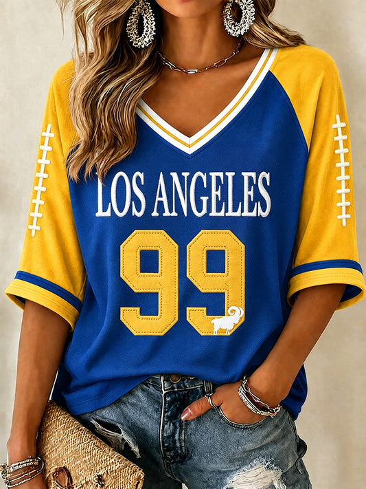 Women's Football Fan Print V-Neck T-Shirt