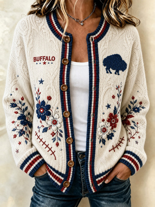 Women's Football Lover Buffalo Print Casual Cardigan