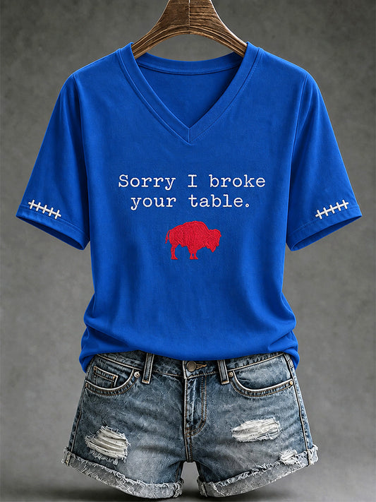 Women's Football Lover Buffalo Print Casual V-Neck Tee