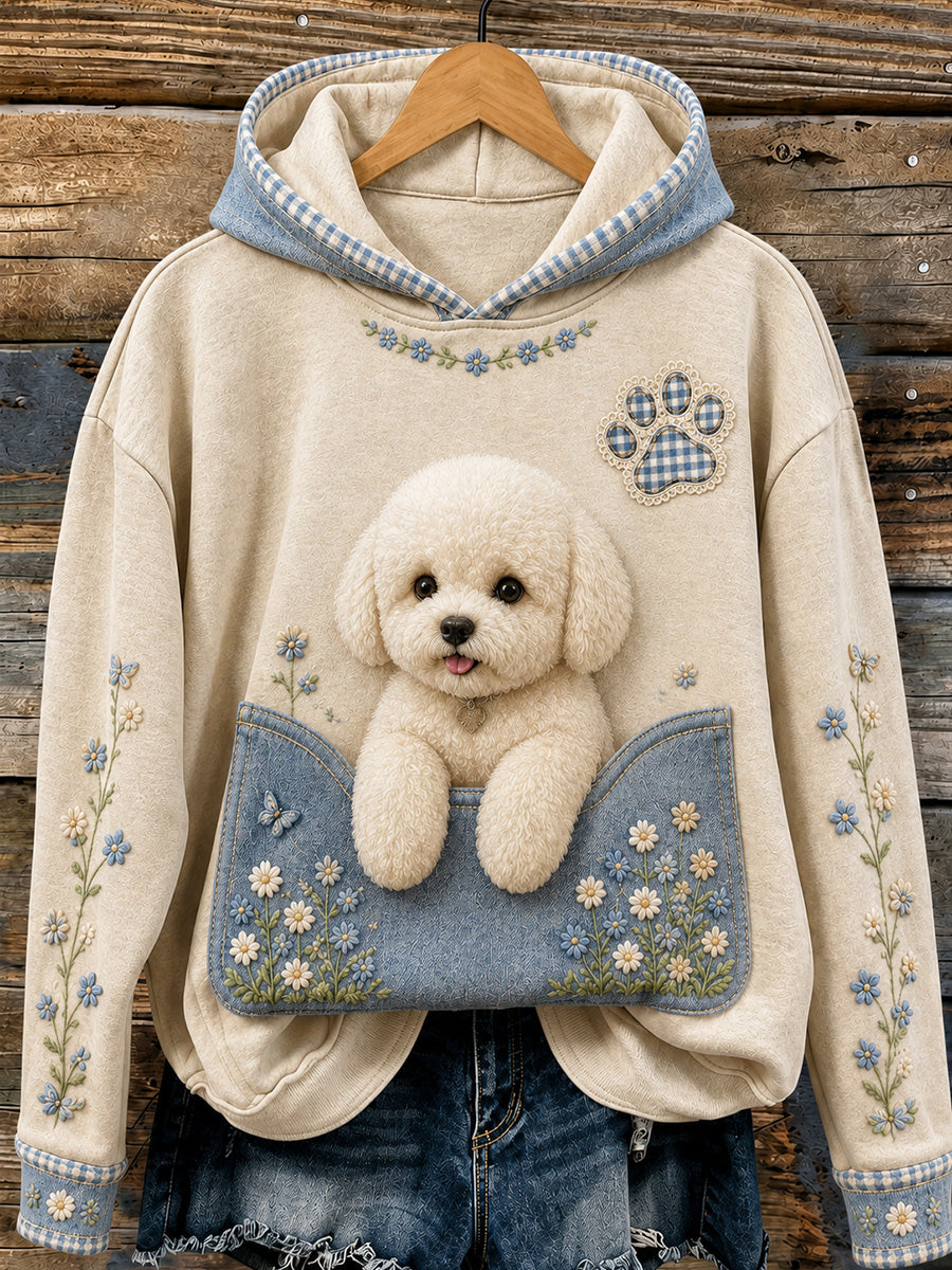 Women's Cute Bichon Frise Floral Print Comfy Sweatshirt