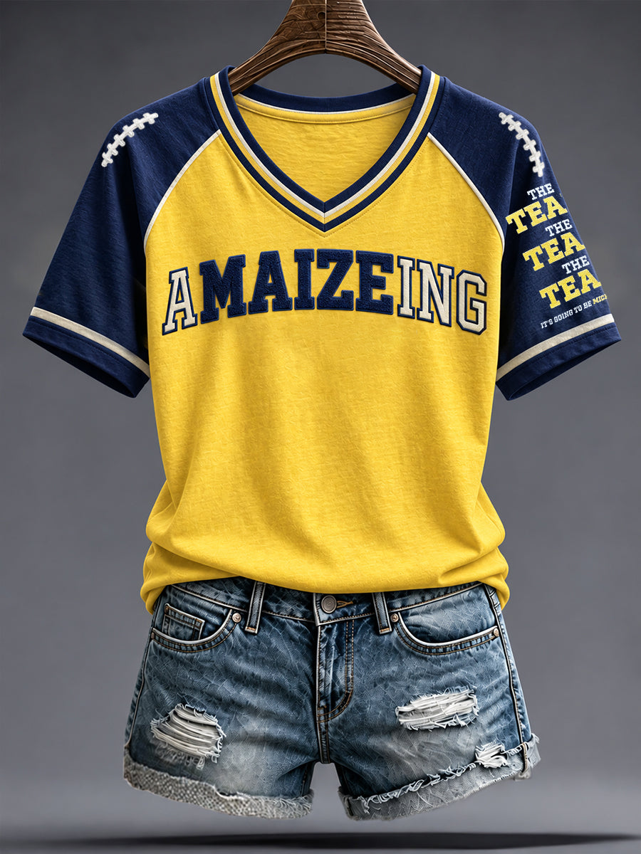Women's University Football Lover Printed T-shirt
