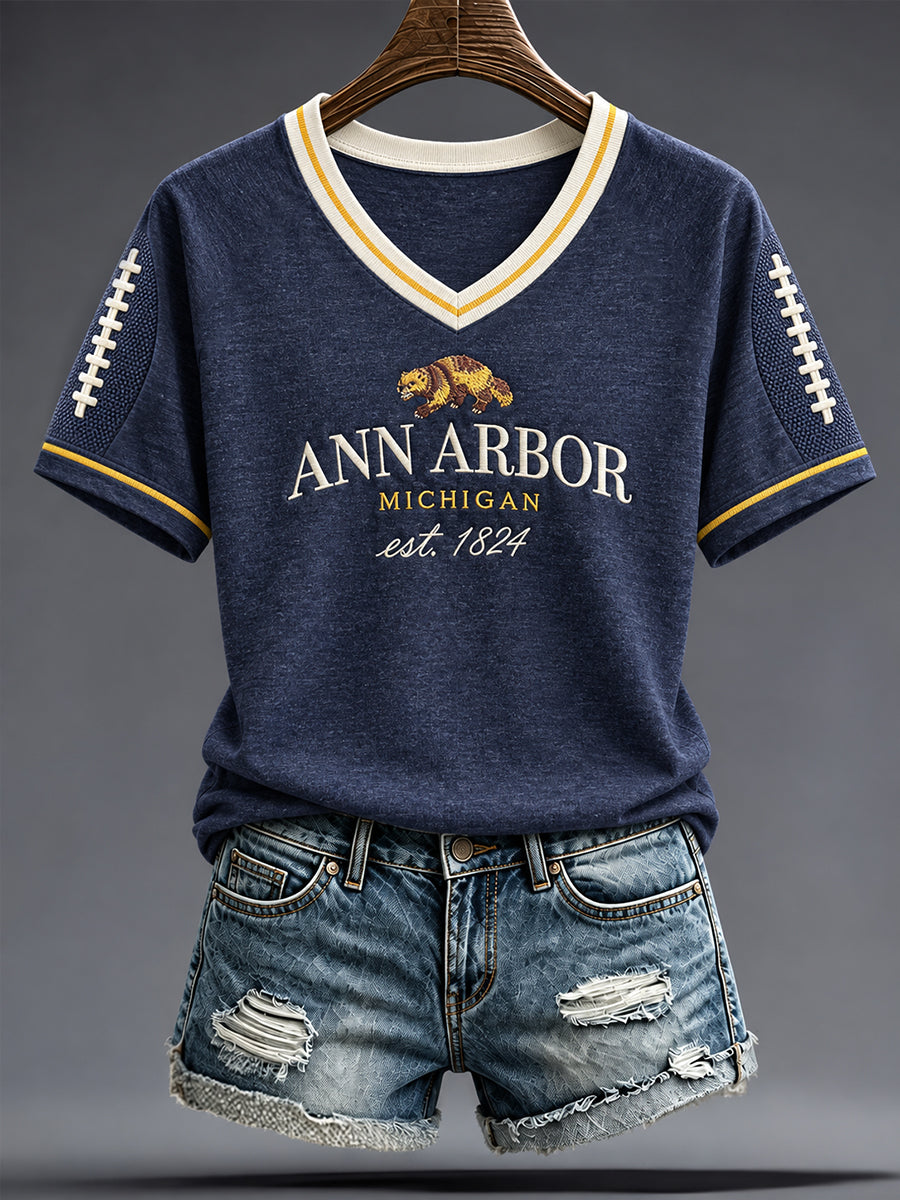 Women's University Football Lover Printed T-shirt