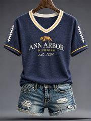 Women's University Football Lover Printed T-shirt