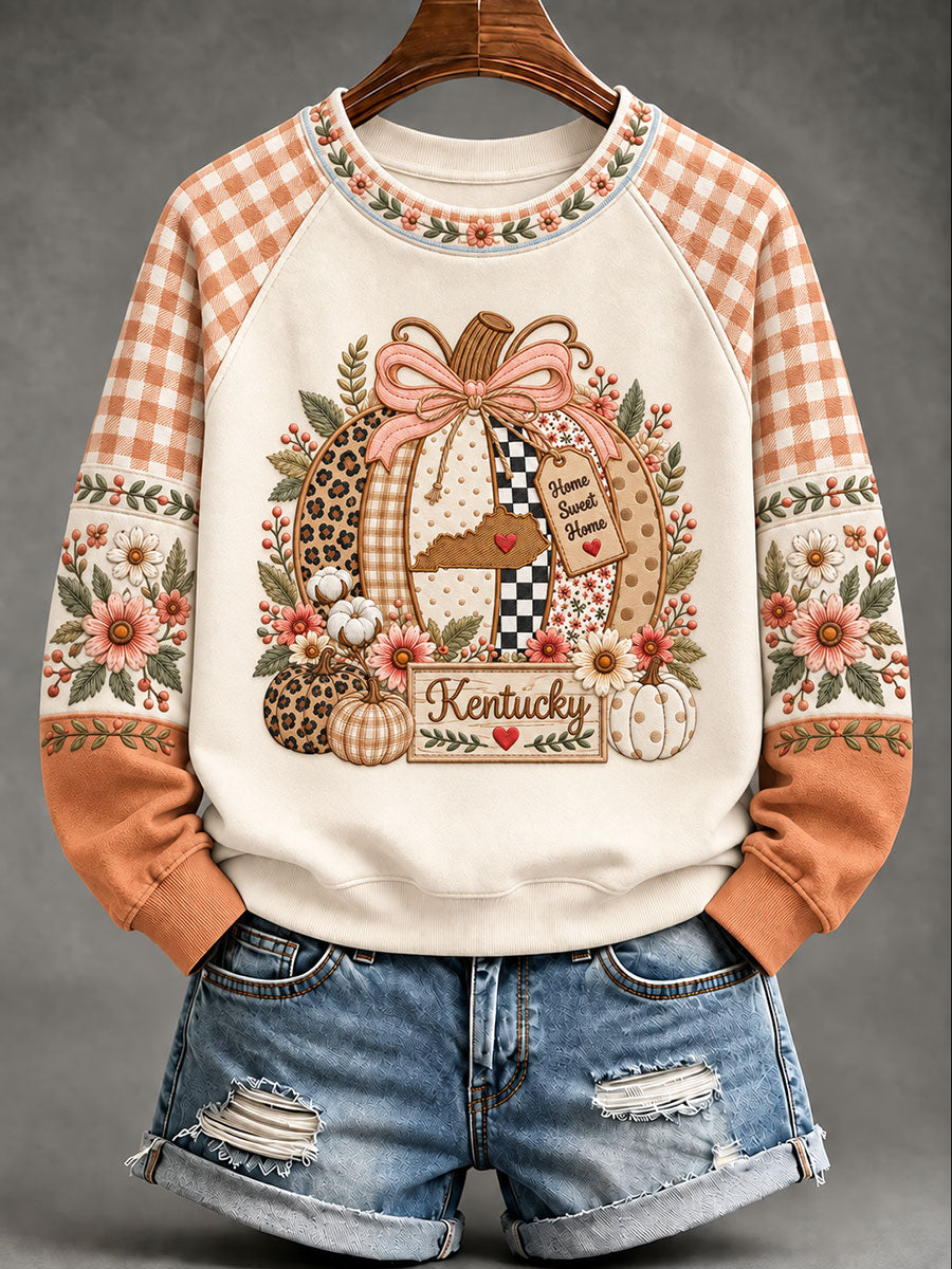 Women's Kentucky Pumpkin Print Casual Sweatshirt